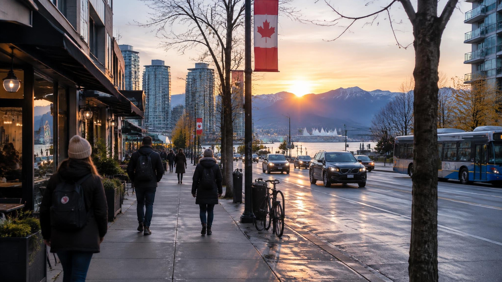 vancouver street scene at dawn